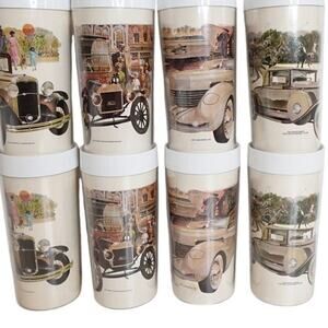 Set of 4 Vintage Tailgate Tumblers by ThermoServe / Antique Cars